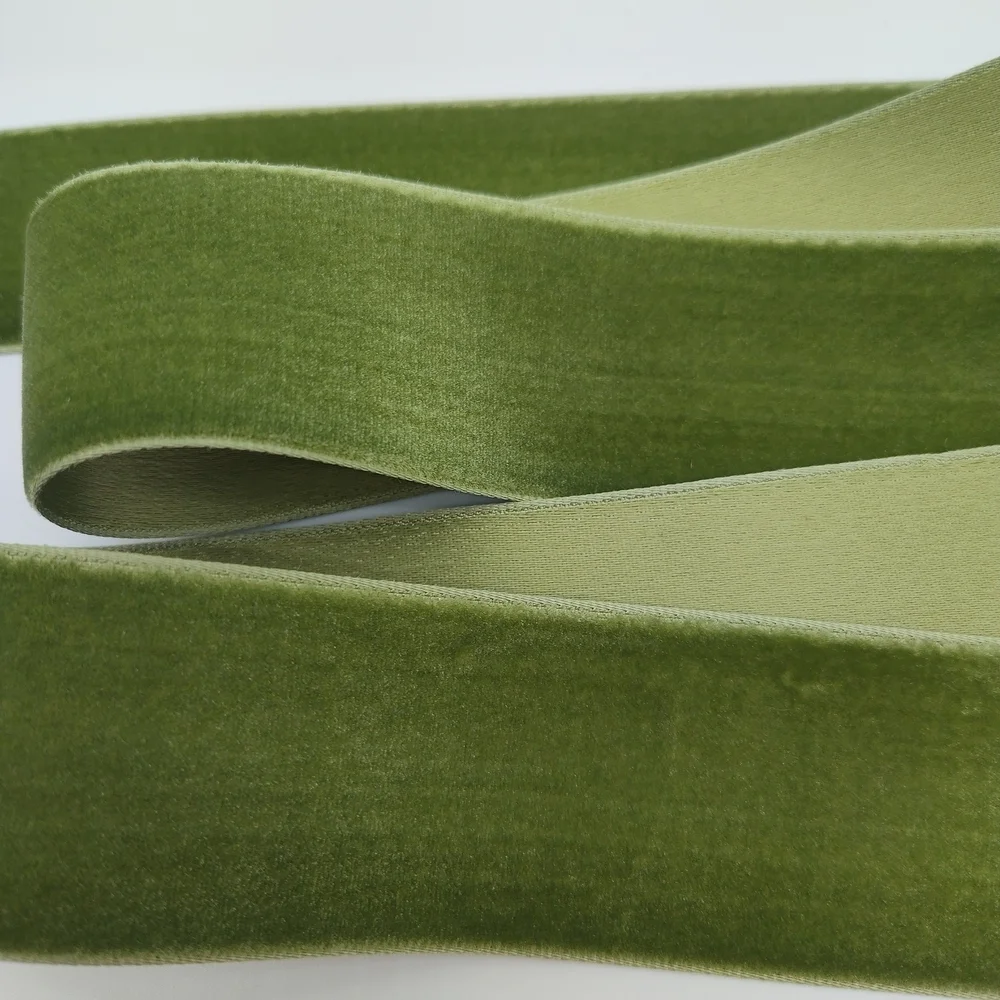Vintage German Velvet Ribbon Reseda Green 1.5” Satin Back Two (2) Yards